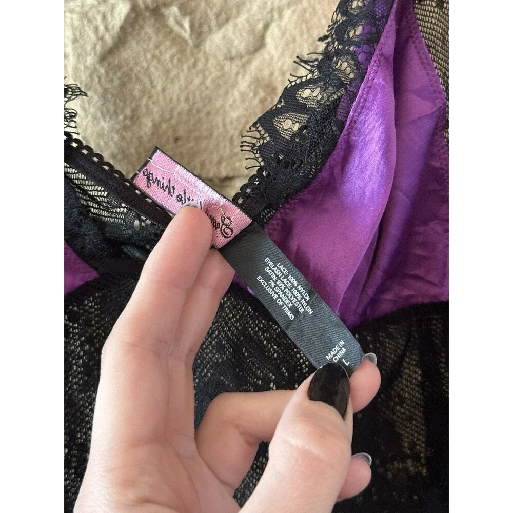 2006 Victoria's Secret Sexy Little Things Lace Sz L Purple Black Slip Dress Y2K